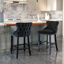 Load image into Gallery viewer, 4x Velvet Upholstered Button Tufted Bar Stools with Wood Legs and Studs-Black

