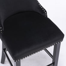 Load image into Gallery viewer, 4x Velvet Upholstered Button Tufted Bar Stools with Wood Legs and Studs-Black
