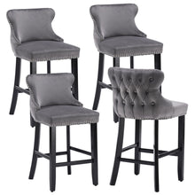 Load image into Gallery viewer, 4x Velvet Upholstered Button Tufted Bar Stools with Wood Legs and Studs-Grey
