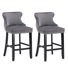 Load image into Gallery viewer, 4x Velvet Upholstered Button Tufted Bar Stools with Wood Legs and Studs-Grey
