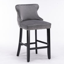 Load image into Gallery viewer, 4x Velvet Upholstered Button Tufted Bar Stools with Wood Legs and Studs-Grey
