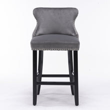 Load image into Gallery viewer, 4x Velvet Upholstered Button Tufted Bar Stools with Wood Legs and Studs-Grey
