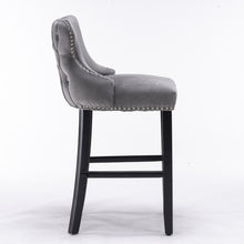 Load image into Gallery viewer, 4x Velvet Upholstered Button Tufted Bar Stools with Wood Legs and Studs-Grey
