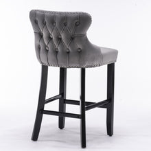 Load image into Gallery viewer, 4x Velvet Upholstered Button Tufted Bar Stools with Wood Legs and Studs-Grey
