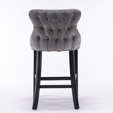 Load image into Gallery viewer, 4x Velvet Upholstered Button Tufted Bar Stools with Wood Legs and Studs-Grey
