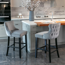 Load image into Gallery viewer, 4x Velvet Upholstered Button Tufted Bar Stools with Wood Legs and Studs-Grey
