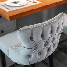 Load image into Gallery viewer, 4x Velvet Upholstered Button Tufted Bar Stools with Wood Legs and Studs-Grey
