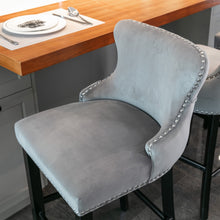 Load image into Gallery viewer, 4x Velvet Upholstered Button Tufted Bar Stools with Wood Legs and Studs-Grey
