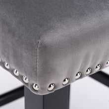 Load image into Gallery viewer, 4x Velvet Upholstered Button Tufted Bar Stools with Wood Legs and Studs-Grey

