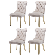 Load image into Gallery viewer, 4x Velvet Dining Chairs Upholstered Tufted Kithcen Chair with Solid Wood Legs Stud Trim and Ring-Beige
