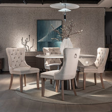 Load image into Gallery viewer, 6x Velvet Dining Chairs Upholstered Tufted Kithcen Chair with Solid Wood Legs Stud Trim and Ring-Beige
