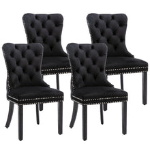 Load image into Gallery viewer, 4x Velvet Dining Chairs Upholstered Tufted Kithcen Chair with Solid Wood Legs Stud Trim and Ring-Black
