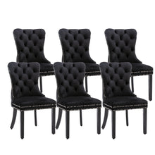 Load image into Gallery viewer, 6x Velvet Dining Chairs Upholstered Tufted Kithcen Chair with Solid Wood Legs Stud Trim and Ring-Black
