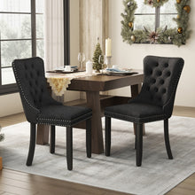Load image into Gallery viewer, 8x Velvet Dining Chairs Upholstered Tufted Kithcen Chair with Solid Wood Legs Stud Trim and Ring-Black
