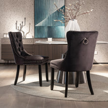 Load image into Gallery viewer, 8x Velvet Dining Chairs Upholstered Tufted Kithcen Chair with Solid Wood Legs Stud Trim and Ring-Black
