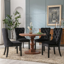 Load image into Gallery viewer, 8x Velvet Dining Chairs Upholstered Tufted Kithcen Chair with Solid Wood Legs Stud Trim and Ring-Black
