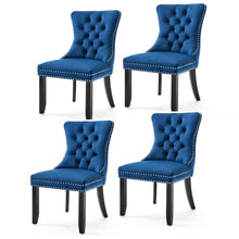 Load image into Gallery viewer, 4x Velvet Dining Chairs Upholstered Tufted Kithcen Chair with Solid Wood Legs Stud Trim and Ring-Blue
