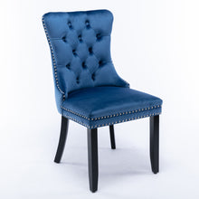 Load image into Gallery viewer, 4x Velvet Dining Chairs Upholstered Tufted Kithcen Chair with Solid Wood Legs Stud Trim and Ring-Blue
