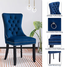 Load image into Gallery viewer, 4x Velvet Dining Chairs Upholstered Tufted Kithcen Chair with Solid Wood Legs Stud Trim and Ring-Blue
