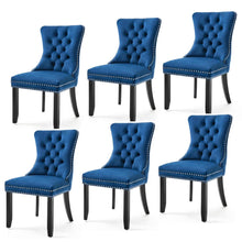 Load image into Gallery viewer, 6x Velvet Dining Chairs Upholstered Tufted Kithcen Chair with Solid Wood Legs Stud Trim and Ring-Blue
