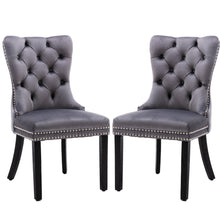 Load image into Gallery viewer, 6x Velvet Dining Chairs Upholstered Tufted Kithcen Chair with Solid Wood Legs Stud Trim and Ring-Gray
