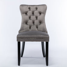 Load image into Gallery viewer, 8x Velvet Dining Chairs Upholstered Tufted Kithcen Chair with Solid Wood Legs Stud Trim and Ring-Gray
