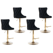 Load image into Gallery viewer, 4x Height Adjustable Swivel Bar Stool Velvet Studs Barstool with Footrest and Golden Base- Black
