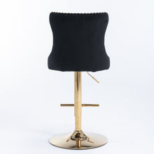 Load image into Gallery viewer, 4x Height Adjustable Swivel Bar Stool Velvet Studs Barstool with Footrest and Golden Base- Black
