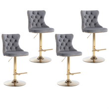 Load image into Gallery viewer, 4x Height Adjustable Swivel Bar Stool Velvet Studs Barstool with Footrest and Golden Base- Grey
