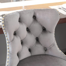 Load image into Gallery viewer, 4x Height Adjustable Swivel Bar Stool Velvet Studs Barstool with Footrest and Golden Base- Grey
