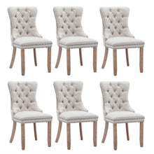 Load image into Gallery viewer, 6x AADEN Modern Elegant Button-Tufted Upholstered Fabric with Studs Trim and Wooden legs Dining Side Chair-Beige
