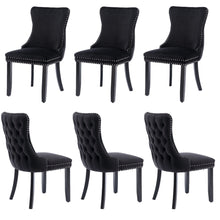 Load image into Gallery viewer, 6x Velvet Upholstered Dining Chairs Tufted Wingback Side Chair with Studs Trim Solid Wood Legs for Kitchen
