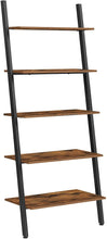 Load image into Gallery viewer, VASAGLE Industrial Ladder Shelf 5-Tier Bookshelf Rack Wall Shelf for Living Room Kitchen Office Stable Steel Leaning Against the Wall Rustic Brown and Black LLS46BX

