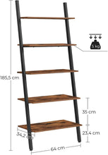 Load image into Gallery viewer, VASAGLE Industrial Ladder Shelf 5-Tier Bookshelf Rack Wall Shelf for Living Room Kitchen Office Stable Steel Leaning Against the Wall Rustic Brown and Black LLS46BX
