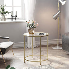 Load image into Gallery viewer, VASAGLE Round Side Table Tempered Glass End Table With Golden Metal Frame Small Coffee Table Gold LGT20G
