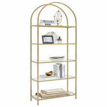 Load image into Gallery viewer, VASAGLE Bookshelf 5 Tier Tempered Glass with Gold Metal Frame LGT050A01
