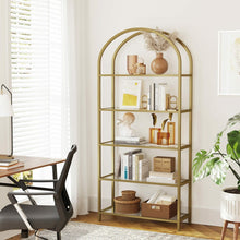 Load image into Gallery viewer, VASAGLE Bookshelf 5 Tier Tempered Glass with Gold Metal Frame LGT050A01
