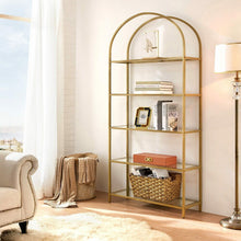 Load image into Gallery viewer, VASAGLE Bookshelf 5 Tier Tempered Glass with Gold Metal Frame LGT050A01
