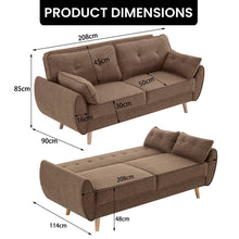 Load image into Gallery viewer, Sarantino 3 Seater Modular Linen Fabric Sofa Bed Couch Futon Suite - Brown
