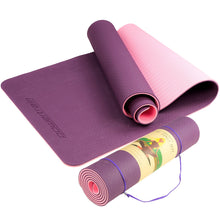 Load image into Gallery viewer, Powertrain Eco-Friendly Dual Layer 8mm Yoga Mat | Purple | Non-Slip Surface and Carry Strap for Ultimate Comfort and Portability
