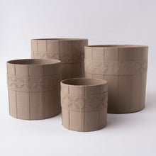 Load image into Gallery viewer, Tree Stripes Leather Look Cylinder Pot - Beige (Large)
