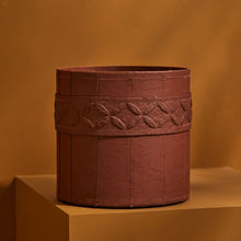 Load image into Gallery viewer, Tree Stripes Leather Look Cylinder Pot - Cognac (Large)
