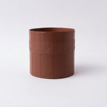 Load image into Gallery viewer, Tree Stripes Leather Look Cylinder Pot - Cognac (Large)
