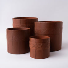 Load image into Gallery viewer, Tree Stripes Leather Look Cylinder Pot - Cognac (Large)
