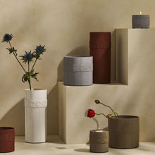 Load image into Gallery viewer, Tree Stripes Leather Look Cylinder Pot - Light Grey (Medium)
