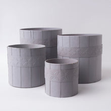 Load image into Gallery viewer, Tree Stripes Leather Look Cylinder Pot - Light Grey (Extra Large)
