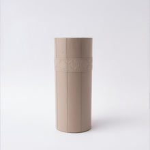 Load image into Gallery viewer, Tree Stripes Leather Look Cylinder Vase - Beige
