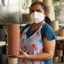 Load image into Gallery viewer, Tree Stripes Leather Look Cylinder Vase - Cognac
