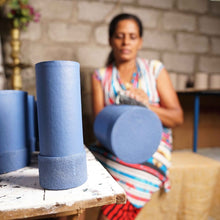 Load image into Gallery viewer, Tree Stripes Textured Base Bud Vase in Blue
