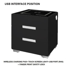 Load image into Gallery viewer, Smart Bedside Tables Side 3 Drawers Wireless Charging USB Left Hand Nightstand LED Light AU Black
